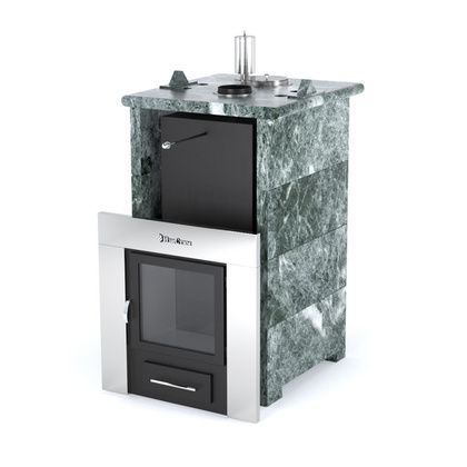 Газовая печь для бани ИзиСтим «Сочи» в трёхстороннем кожухе из змеевика в Брянске