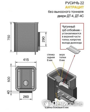Дровяные печи-каменки Везувий Русичъ Антрацит 22 (ДТ-4С) без выноса в Брянске