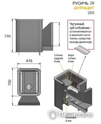 Дровяные печи-каменки Везувий Русичъ Антрацит 28 (205) 2016 в Брянске
