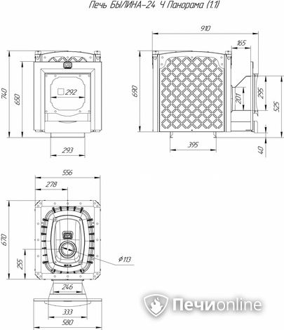 Дровяная банная печь Теплодар Былина-24 Ч Панорама (1.1) в Брянске
