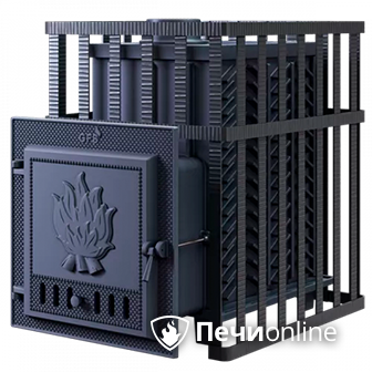 Дровяная банная печь Гефест в сетке-25 чугунная дверца сетка-каменка в Брянске